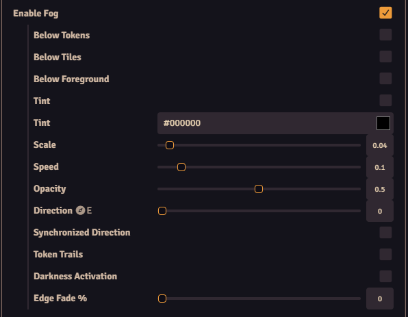 FXMaster Filter Effects Region behavior with a Fog filter expanded to show Region-specific configuration options, including edge fade.