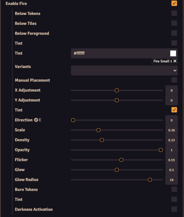 FXMaster Particle Effects Region behavior with a Fire effect expanded to show Region-specific configuration options.